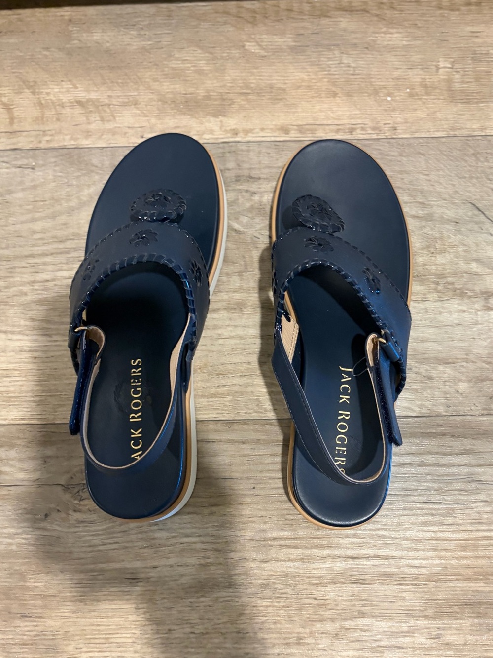 Jack Rogers Navy Leather Slingback Sandals with Whipstitch